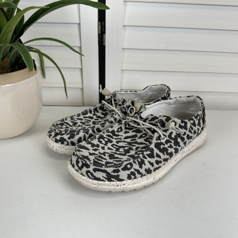 Hey Dude Wendy‎ Woven Cheetah Gray Casual Shoe Slip On Canvas Sneaker Size 7